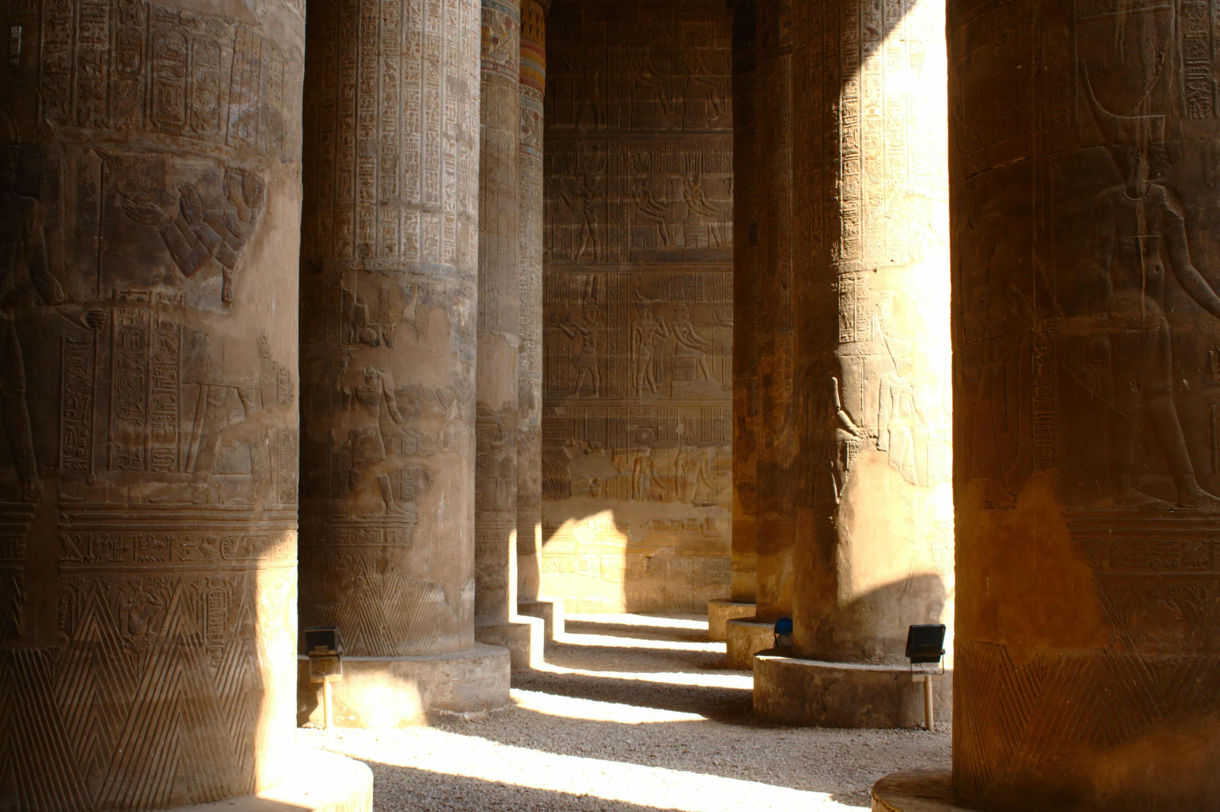 Decorated column inside an Egyptian temple
